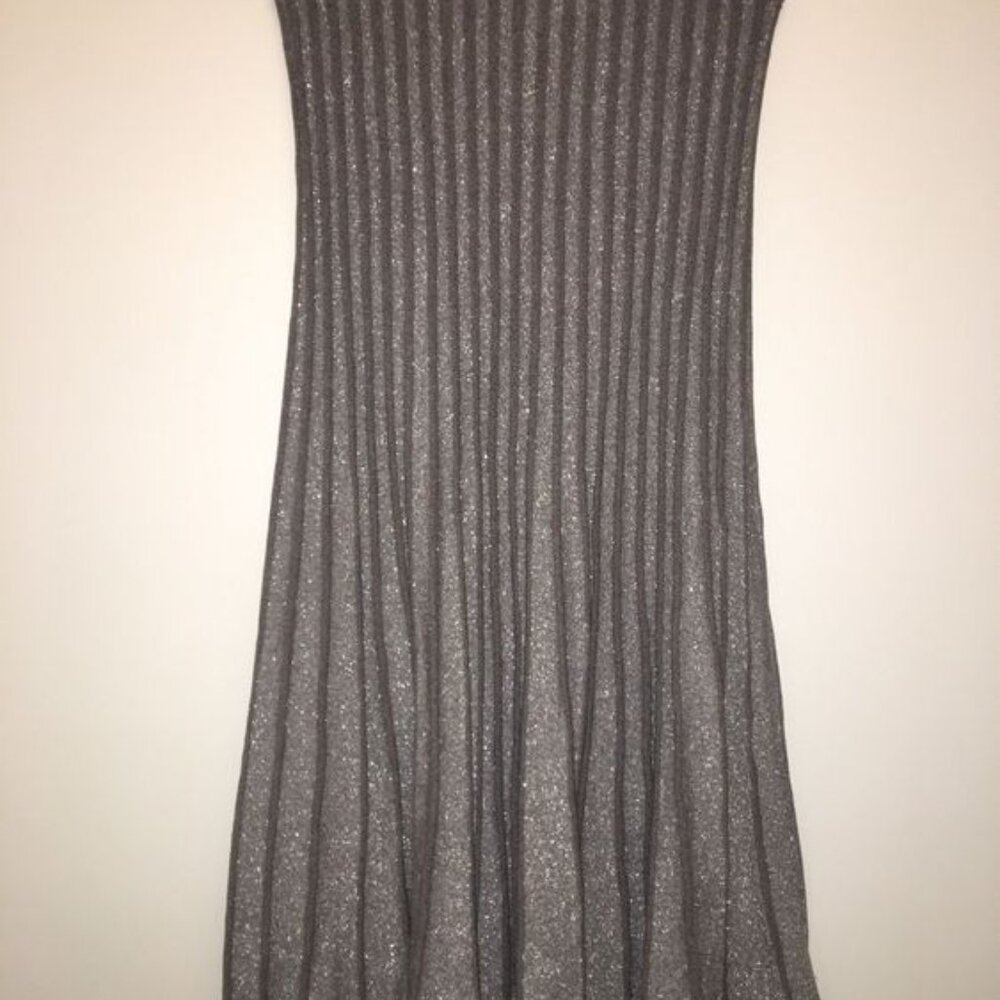 VTG Paola Frani Italy Metallic Silver Lurex Pleated Knit Jersey Skirt XS 42
